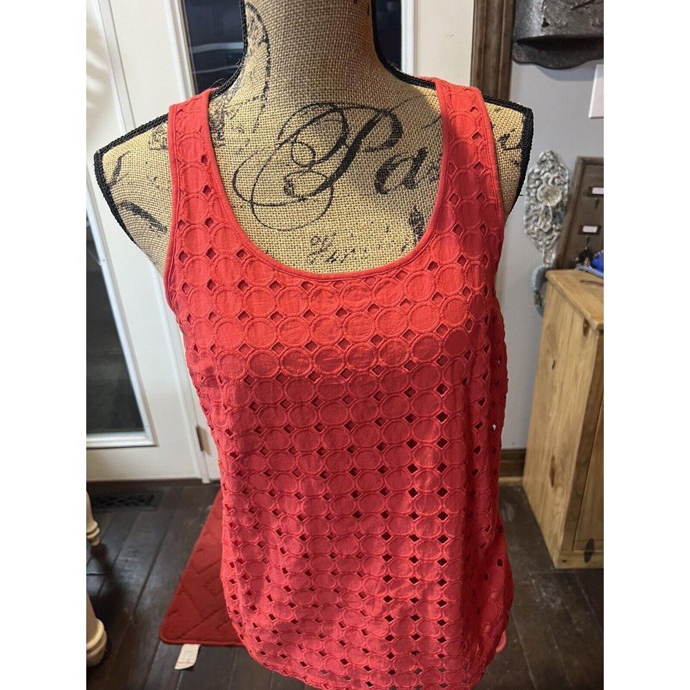 Red Elle‎ Eyelet Lace Lined Tank Top Size Medium